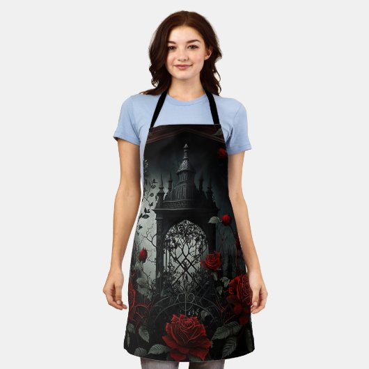ゴシック様式の墓地バラガーデンと赤と黒 エプロン (着用した状態)