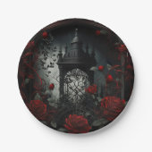 ゴシック様式の墓地バラガーデンと赤と黒 ペーパープレート (正面)
