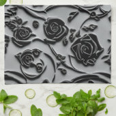 ゴシック様式の墓地ブラックバラパターン キッチンタオル (折り畳み)