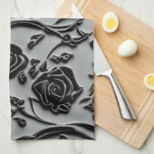 ゴシック様式の墓地ブラックバラパターン キッチンタオル (四つ折り)