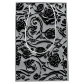 ゴシック様式の墓地ブラックバラパターン ミディアムペーパーバッグ (正面)