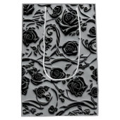 ゴシック様式の墓地ブラックバラパターン ミディアムペーパーバッグ (裏面)