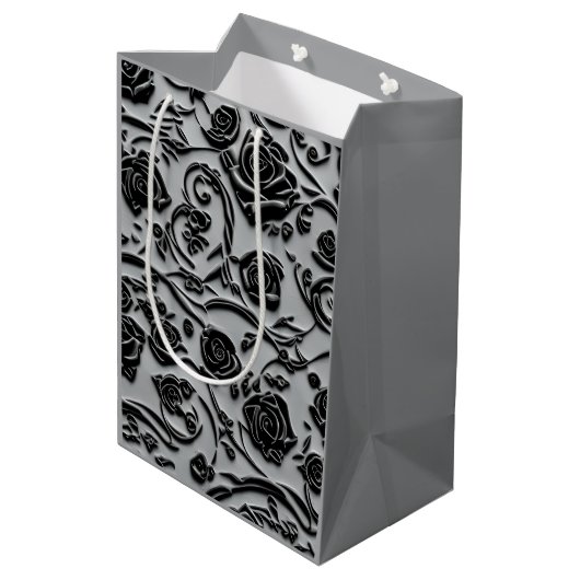 ゴシック様式の墓地ブラックバラパターン ミディアムペーパーバッグ (裏面アングル)