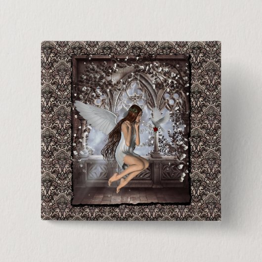 ゴシック様式の天使とハト 缶バッジ (正面)