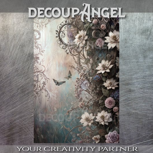 ゴシック様式の天使のための花#6 - Decopage - 薄葉紙