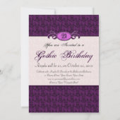 ゴシック様式の女の子のための21歳の誕生日,暗い赤紫色ダマスク 招待状 (裏面)