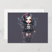 ゴシック様式の女の子の黒と灰色のハロウィーン シーズンポストカード (正面/裏面)