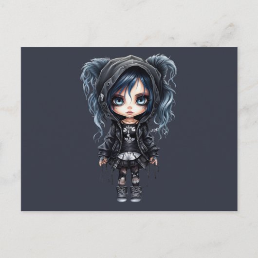 ゴシック様式の女の子の黒と灰色のハロウィーン シーズンポストカード (正面)