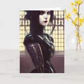 ゴシック様式の女の子ステームパンク違うカラーの目 カード (黄色い花)