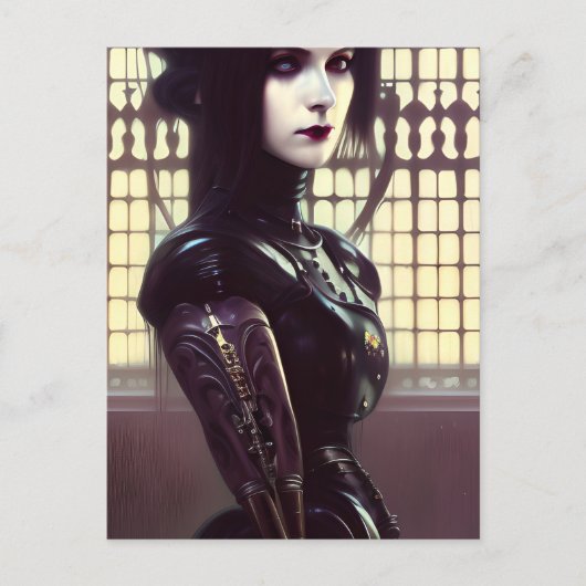 ゴシック様式の女の子ステームパンク違うカラーの目 ポストカード (正面)