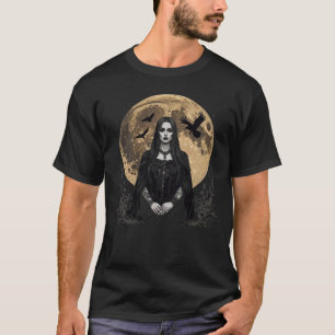 ゴシック様式の女性と月の上のカラス Tシャツ