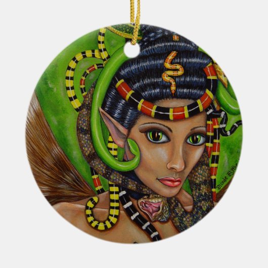 ゴシック様式の女性の女の子ヘビの髪の毛を怖い怖い怖い不気味 セラミックオーナメント (正面)