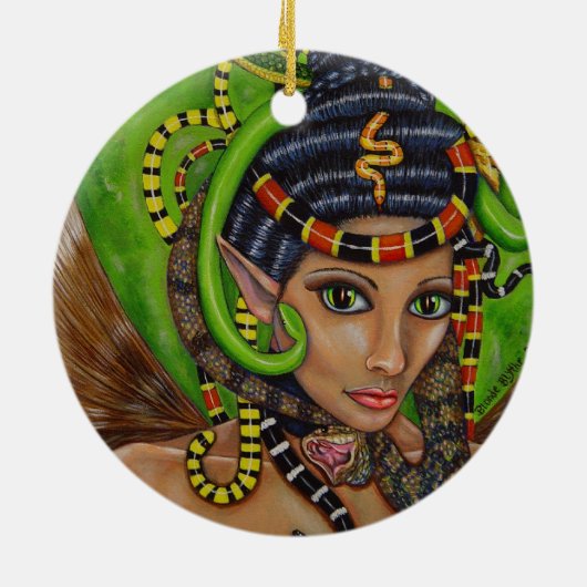 ゴシック様式の女性の女の子ヘビの髪の毛を怖い怖い怖い不気味 セラミックオーナメント (裏面)