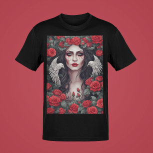 ゴシック様式の女性の邪悪な闇バラの胸血の涙 Tシャツ