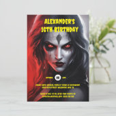 ゴシック様式の女性ハローウィンパーティ赤黒 招待状 (スタンド正面)