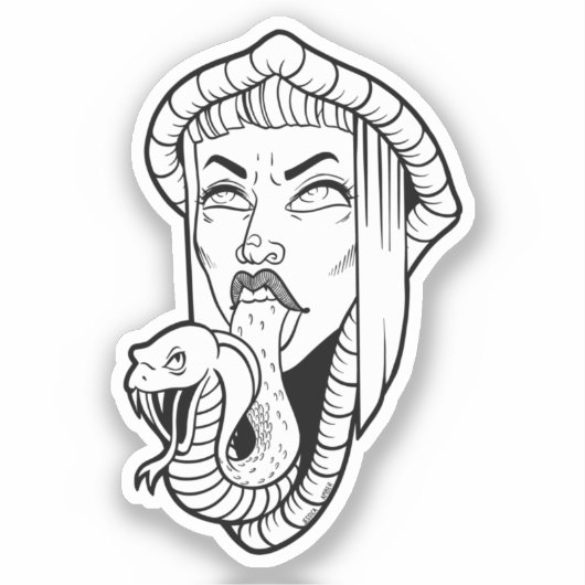 ゴシック様式の女性白黒ヘビ舌マンガ シール (正面)