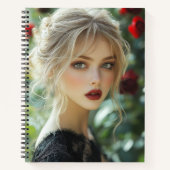 ゴシック様式の女性&レッドローズ ノートブック (正面)