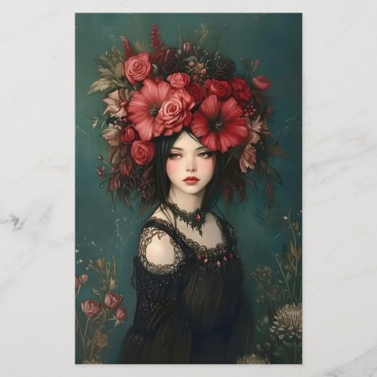 ゴシック様式の女性、赤い花クラウンCP5クラフト紙 (正面)
