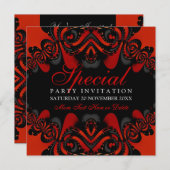 ゴシック様式の女神レッド+ブラックパーティの招待状 招待状 (正面/裏面)