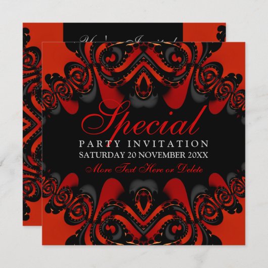 ゴシック様式の女神レッド+ブラックパーティの招待状 招待状 (正面/裏面)