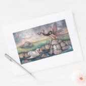 ゴシック様式の妖精と白鳥のファンタジーアート 長方形シール (封筒)