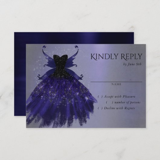 ゴシック様式の妖精の藍色 | 深い王室のパープルシェン 出欠カード (正面/裏面)