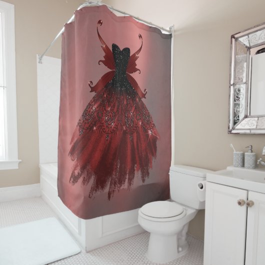 ゴシック様式の妖精クリムゾンガウン | 深いラディアントレッドシェーン シャワーカーテン (インサイチュ)