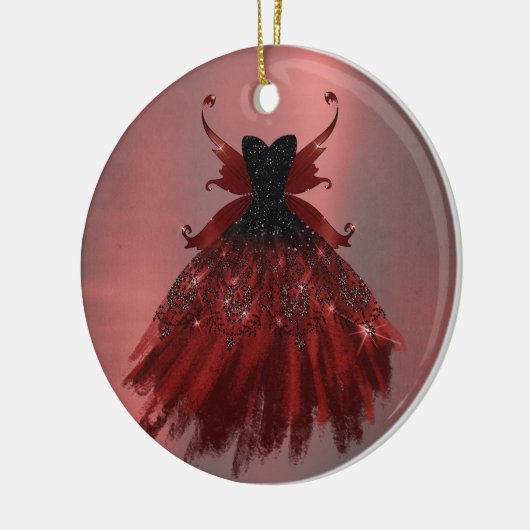 ゴシック様式の妖精クリムゾンガウン | 深いラディアントレッドシェーン セラミックオーナメント (左)