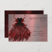 ゴシック様式の妖精クリムゾンガウン | 深いラディアントレッドシェーン 出欠カード (正面/裏面)