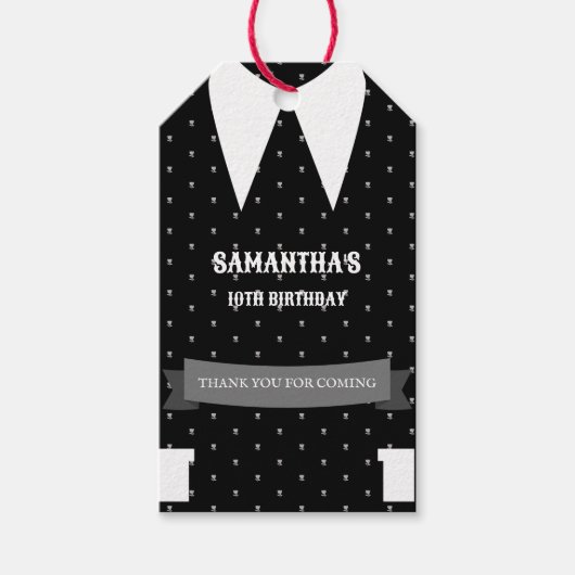 ゴシック様式の小さな女の子で黒いドレス誕生日 ギフトタグ (正面)