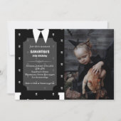 ゴシック様式の小さな女の子の黒いドレス誕生日写真 招待状 (正面)