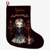 ゴシック様式の少女とかわいいクリッター ラージクリスマスストッキング (正面)