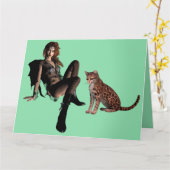 ゴシック様式の少女と猫の誕生日カード カード (黄色い花)