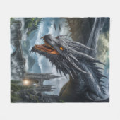 ゴシック様式の山の城を守る黒竜 フリースブランケット (正面(横))