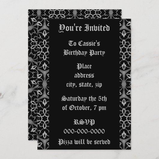ゴシック様式の幾何学的万華鏡のように千変万化するパターン誕生日パーティー 招待状 (正面/裏面)