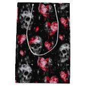 ゴシック様式の愛スカルと赤いハート ミディアムペーパーバッグ (裏面)