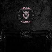 ゴシック様式の愛 |ピンクとブラックのSkeletenハートフローラ ラウンド壁時計