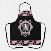 ゴシック様式の愛 |ピンクと黒のスケルトンハートフローラ エプロン (正面)