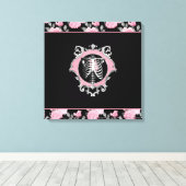 ゴシック様式の愛 |ピンクと黒のスケルトンハートフローラ キャンバスプリント (インサイチュ (ウッドフロア))