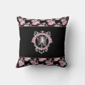 ゴシック様式の愛 |ピンクと黒のスケルトンハートフローラ クッション (裏面)