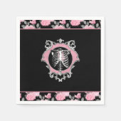 ゴシック様式の愛 |ピンクと黒のスケルトンハートフローラ スタンダードカクテルナプキン (正面)