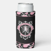 ゴシック様式の愛 |ピンクと黒のスケルトンハートフローラ スリム缶クーラー (Seltzer正面)