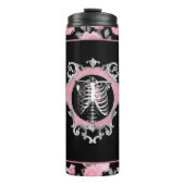 ゴシック様式の愛 |ピンクと黒のスケルトンハートフローラ タンブラー (正面)