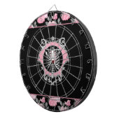 ゴシック様式の愛 |ピンクと黒のスケルトンハートフローラ ダーツボード (正面右)