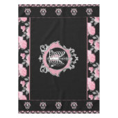 ゴシック様式の愛 |ピンクと黒のスケルトンハートフローラ テーブルクロス (正面)