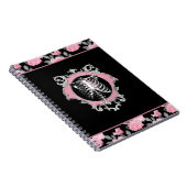 ゴシック様式の愛 |ピンクと黒のスケルトンハートフローラ ノートブック (右側)