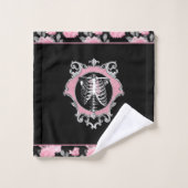 ゴシック様式の愛 |ピンクと黒のスケルトンハートフローラ バスタオルセット (ウォッシュタオル)