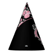 ゴシック様式の愛 |ピンクと黒のスケルトンハートフローラ パーティーハット (左)