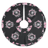 ゴシック様式の愛 |ピンクと黒のスケルトンハートフローラ ブラッシュドポリエステルツリースカート (正面)