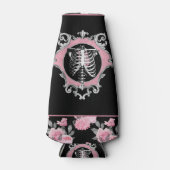 ゴシック様式の愛 |ピンクと黒のスケルトンハートフローラ ボトルクーラー (正面)